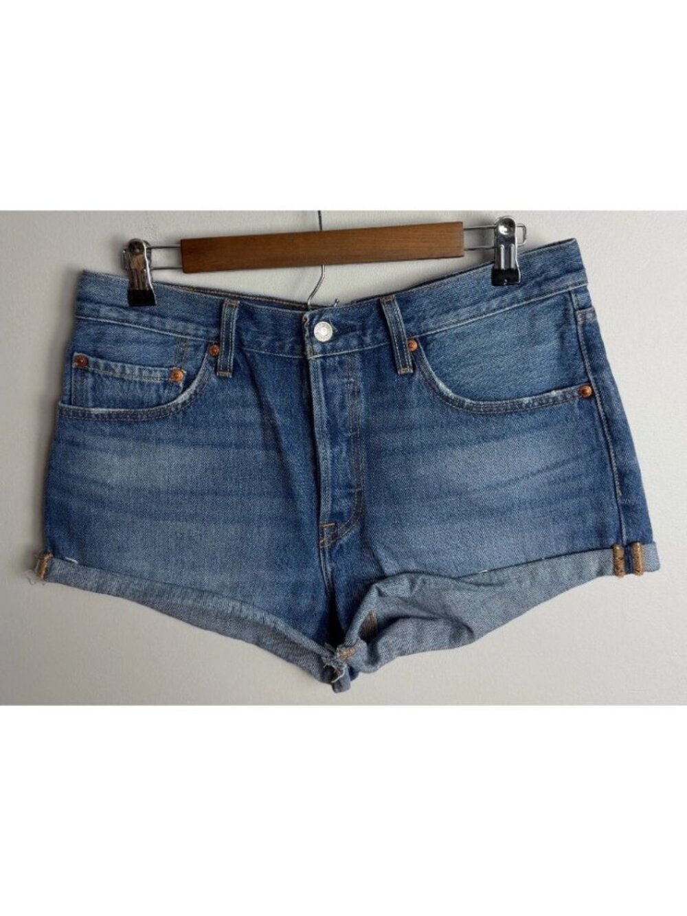 Levi's 501 Denim Jean Shorts Size 30 Blue Button Fly Cut Offs Women’s
